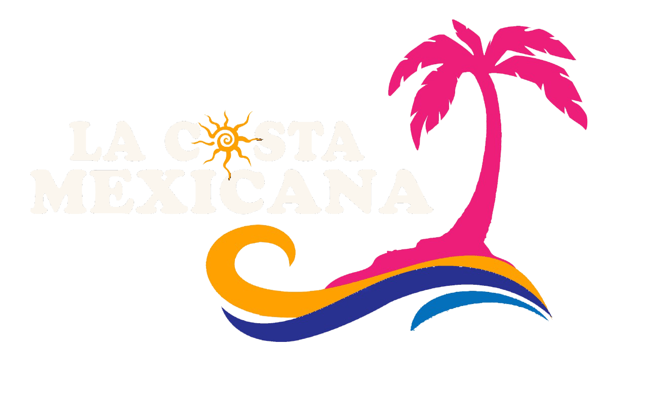 La Costa Mexicana, a pink palm tree over orange and blue waves